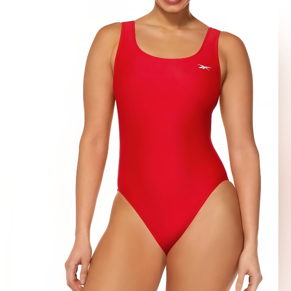 Reebok Women's Scoop-Neck Athletic One-Piece Swimsuit Large, Red